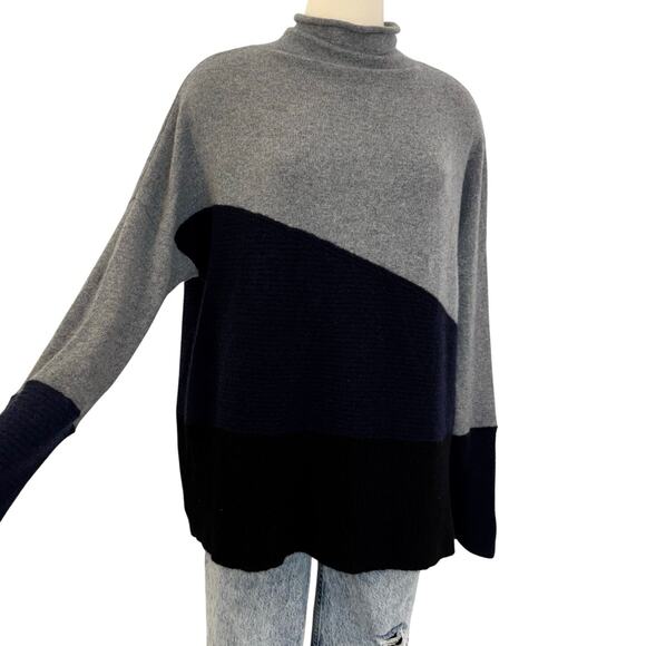 C Bloomingdale's 2-Ply Cashmere Mock Neck Sweater Pullover Colorblock XL - Picture 1 of 11